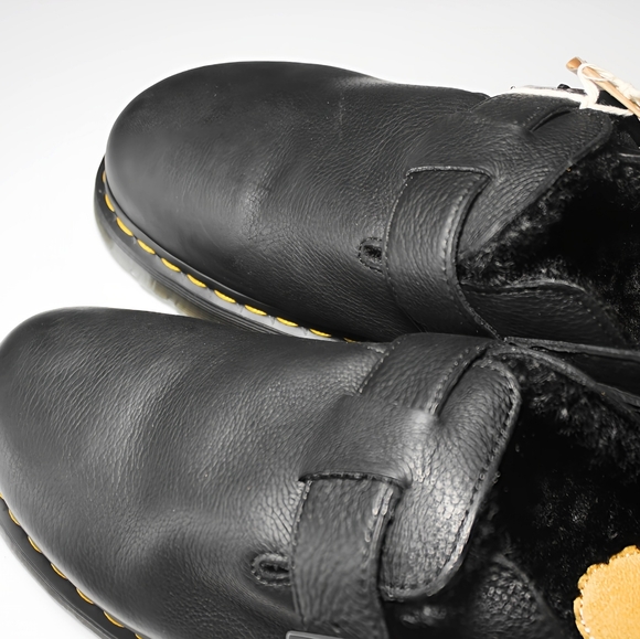 Dr. Martens Jorge II FL Faux Fur Lined Black Leather Strap Mule WMNS 12 Men's 11 - Picture 3 of 6